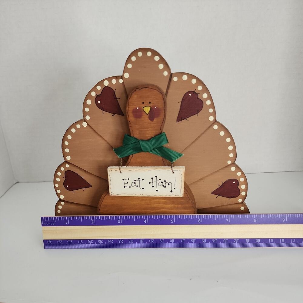 Vtg Hand Crafted Painted Wooden Folk Art Turkey-Hearts, Eat Ham Sign- Signed - Picture 5 of 16